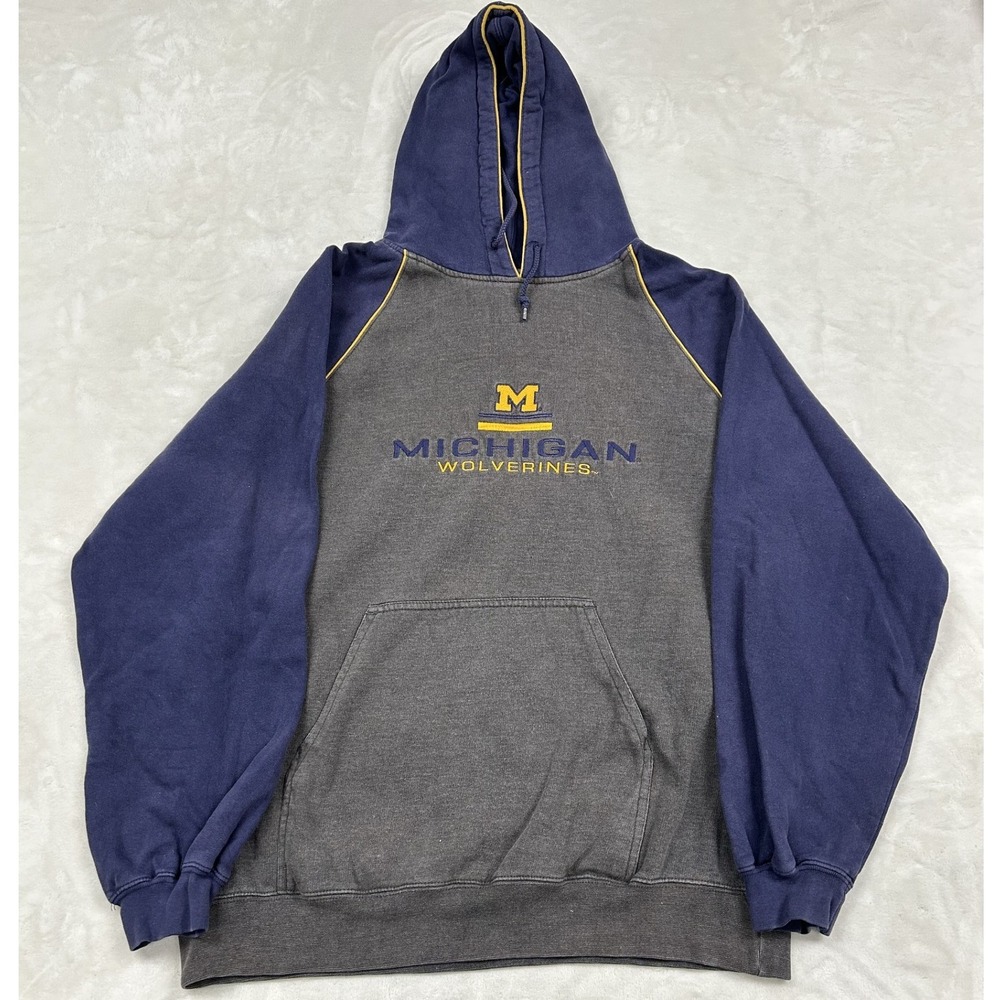 Pro Edge Michigan Wolverines Hoodie Mens Large Blue Grey Colorblock Raglan 1452